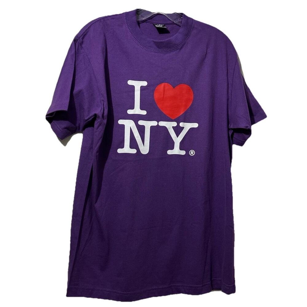 Vintage TALHA USA T-Shirt Size Medium Purple Graphic I Love NY Heart Cotton